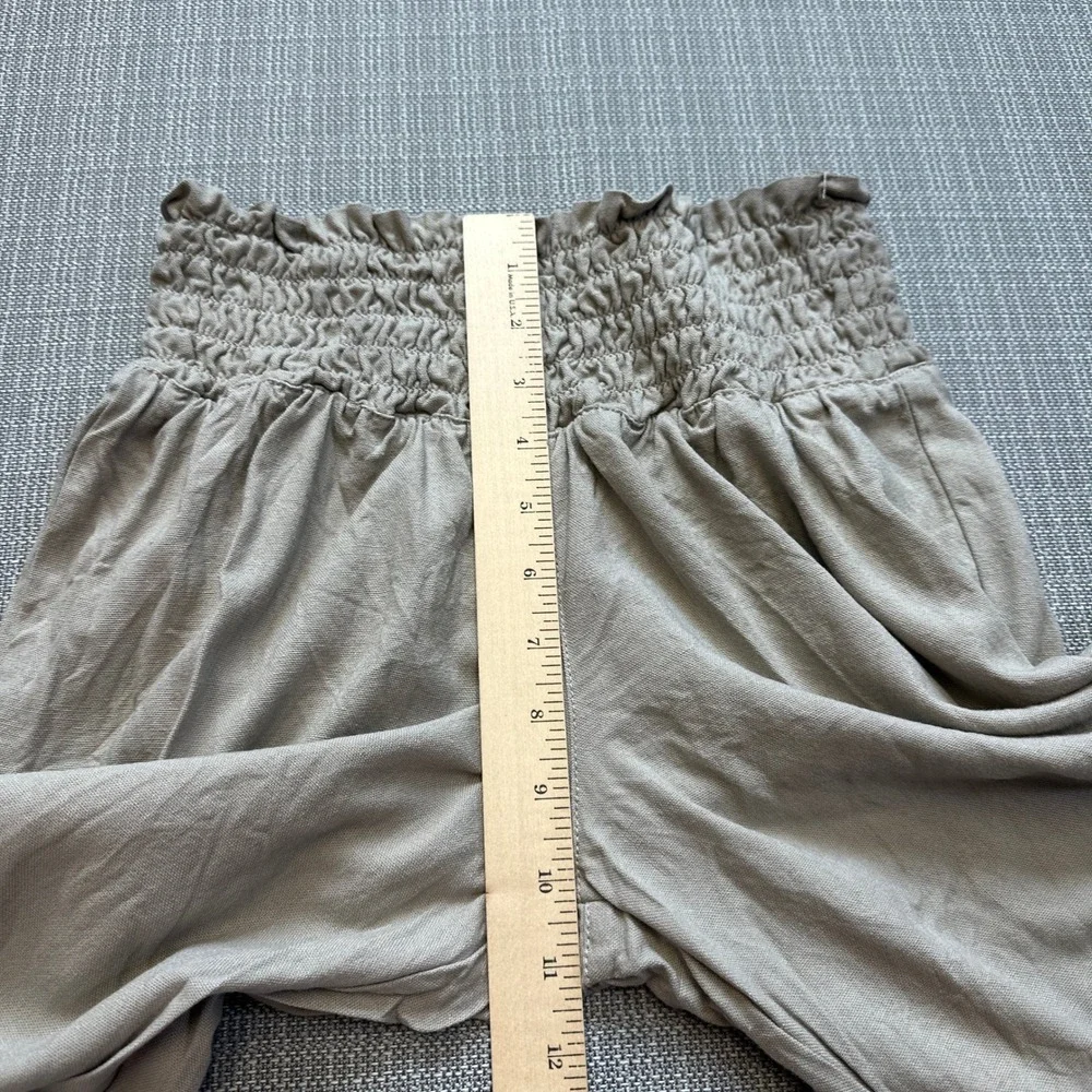 Linen Blend Cargo Pants Womens Medium Wide Leg Boho Coastal Flowy Beige